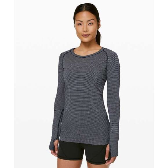 Lululemon Swiftly Tech True Navy White Long Sleeve Crew Shirt 2.0 Race Length 6 - Picture 1 of 10